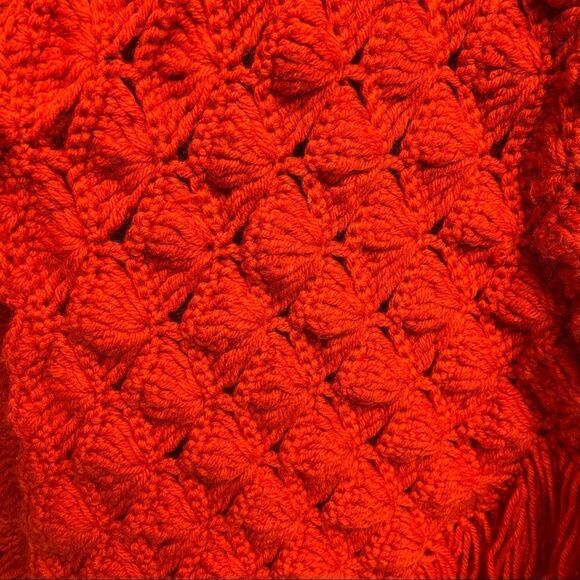HANDMADE Boho Hand Knit Shawl Wrap Cardigan Tassels Burnt Orange One Size - Picture 6 of 6